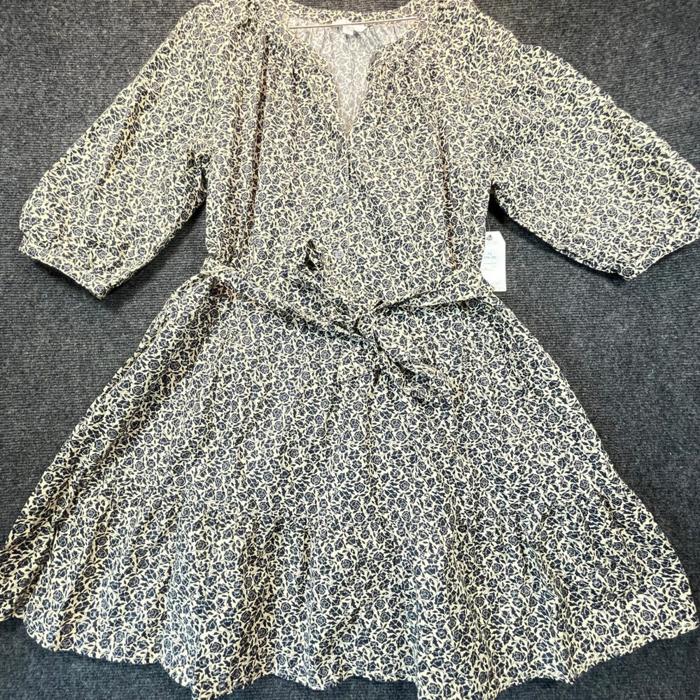 Time Tru Floral Tiered Mini Dress XL Blue Puff Sleeve NWT Boho Modest Cottage